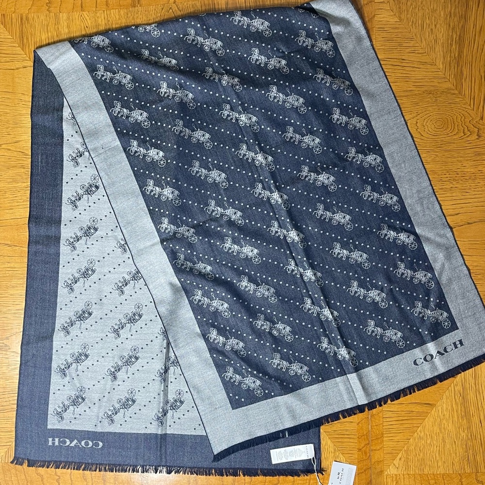 NWT COACH VARSITY SPORT HORSE & CARRIAGE DOT PRINT WRAP SCARF - Picture 6 of 8